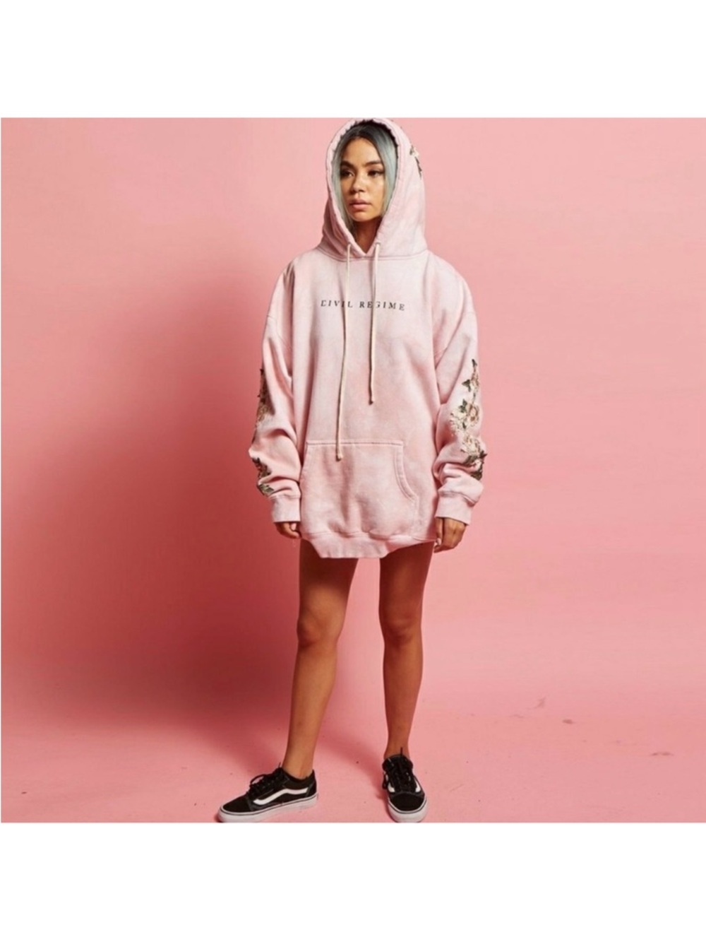 Civil Regime Pink Embroidered Sleeve Oversized Hoodie